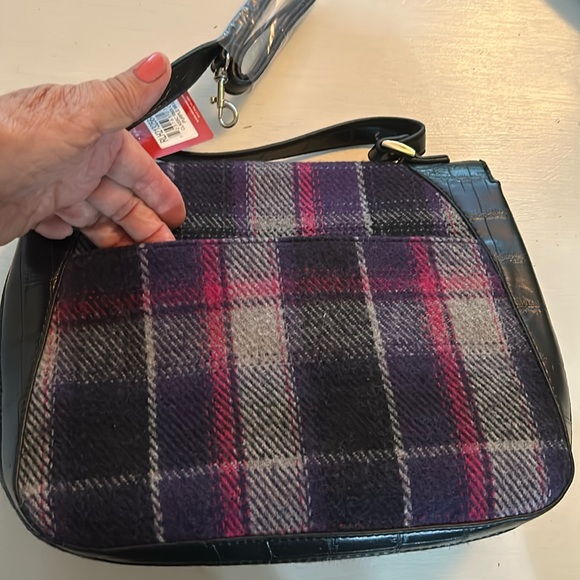 Relic purple multi plaid fabric/faux leather satchel/shoulder bag, silver accent - Picture 2 of 9